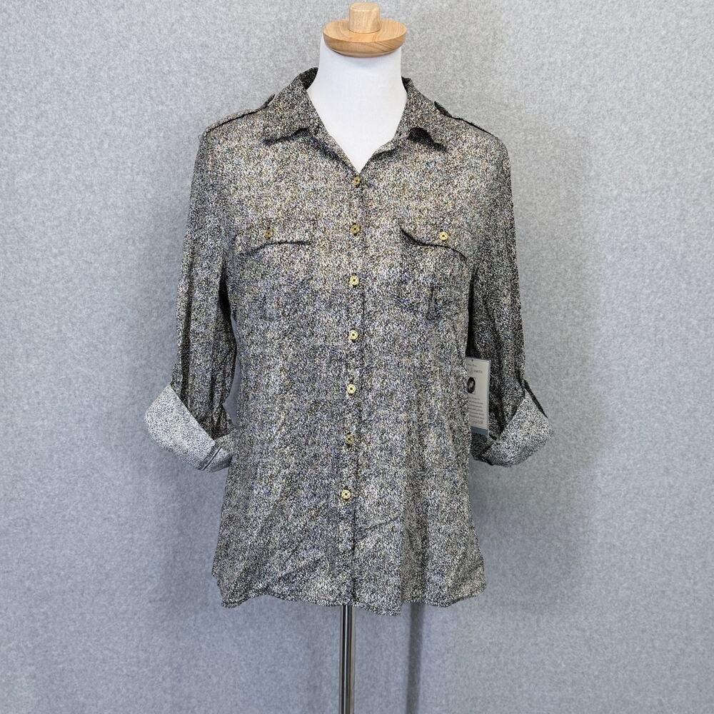 Jaclyn Smith Women’s Medium Leopard Print Utility Shirt Roll Tab Sleeve NWT